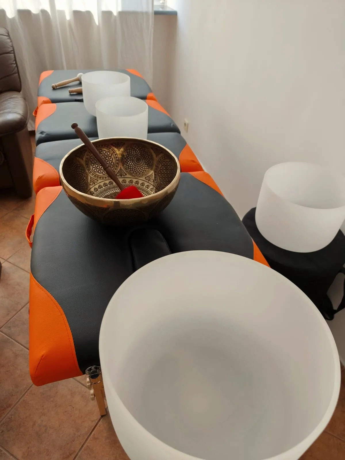 Singing bowls on the massage table